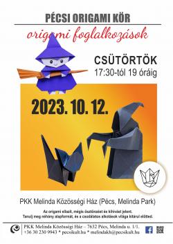 Origami foglalkozás - Pécs 2023.10.12. - Boszorkányok, szellem és cica hajtogatás